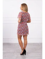 Květinové šaty s vázáním v pase černé