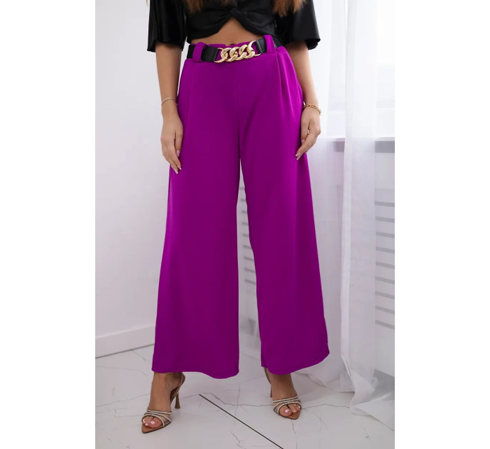 Viskózové nohavice so širokými nohavicami tmavo fialové