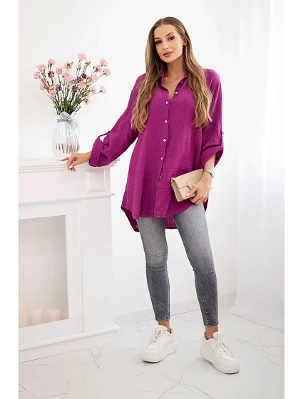 Bavlněná mušelínová košile Plus Size tmavě fialová