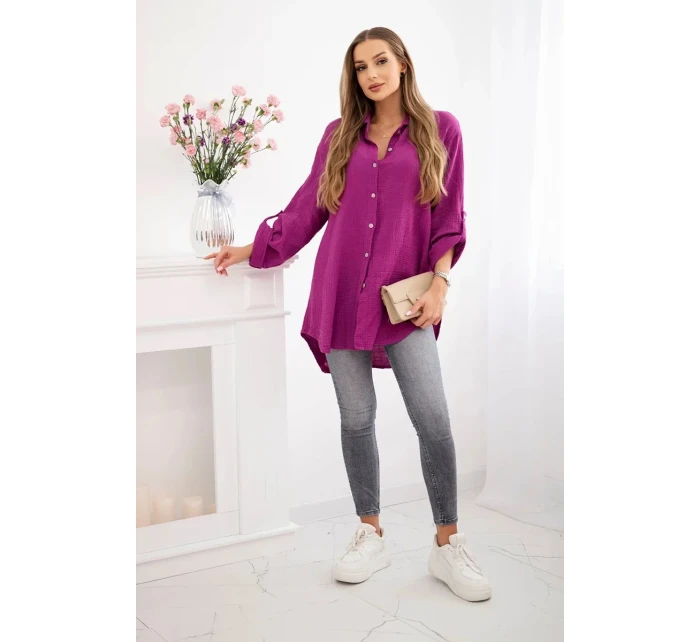 Plus veľkosť bavlnené mušelínové tričko tmavo fialové