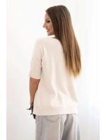 Dámsky viskózový sveter s krátkym rukávom béžovej farby