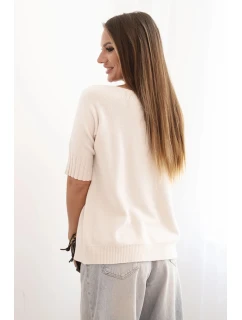 Dámsky viskózový sveter s krátkym rukávom béžovej farby