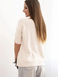 Dámsky viskózový sveter s krátkym rukávom béžovej farby