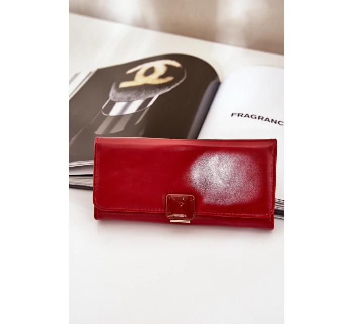 Eko Skórzany Gładki Portfel Damski Czerwony Erolia