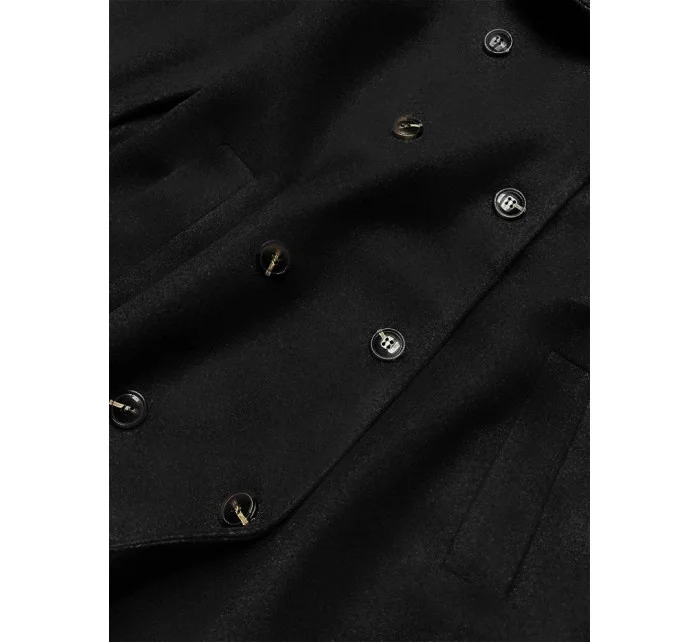 Dlhý čierny kabát s kožušinovým golierom (20201202)