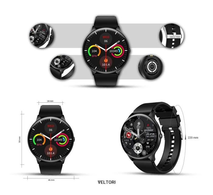 VELTORI VT160-1 Smartwatch Čierny silikónový remienok