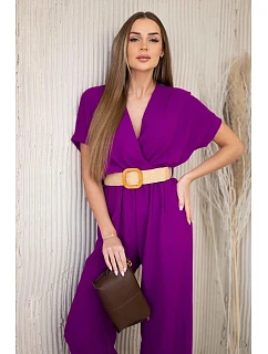 Kombinéza s ozdobným pásom tmavo fialová