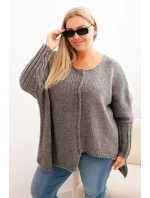 Dámský svetr Plus Size z model 21259036 s volným střihem a 3/4 rukávem grafitový - K-Fashion