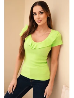 Dámska pruhovaná blúzka s volánom vo výstrihu zelená