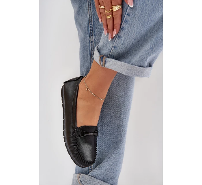 Ploché Kožené Mokasíny S Ozdobou model 21686042 Černé - S.Barski