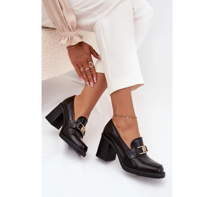 Półbuty Damskie Na Słupku Ze Złotym Detalem Czekoladowe Privelle Półbuty Damskie Na Słupku Ze Złotym Detalem Czekoladowe Privelle