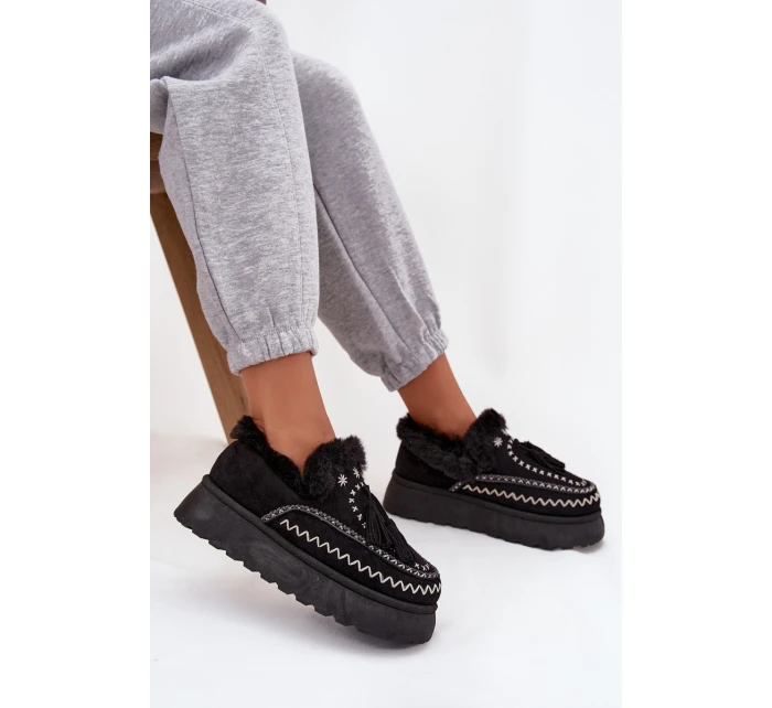 Dámské sněhule na platformě s kožíškem a třásněmi Černé Ferayne