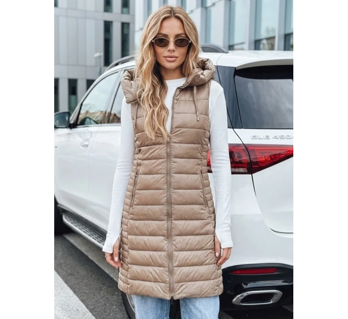 Dámská prošívaná vesta s kapucí béžová Dstreet model 21993312 - FashionStreet Dámská prošívaná vesta s kapucí béžová Dstreet model 21993312 - FashionStreet