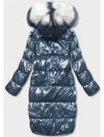 Obojstranná metalická zimná bunda tmavomodrá a béžová (p21-7901-99+62)