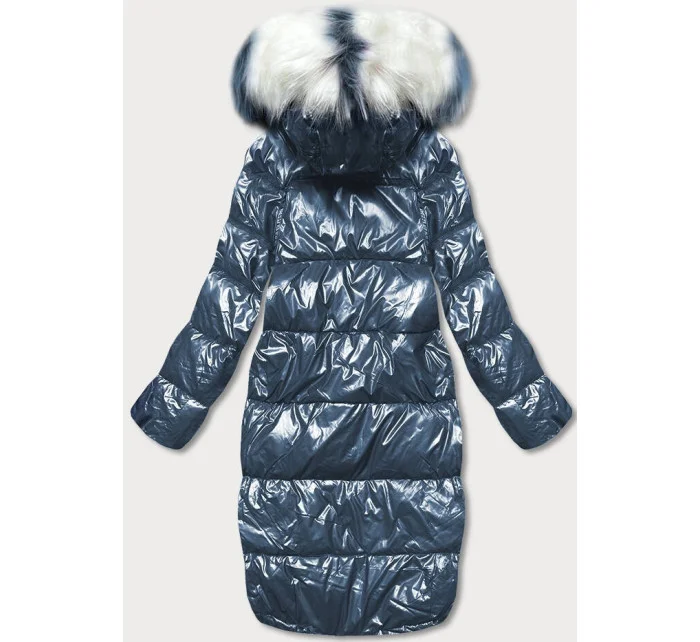 Obojstranná metalická zimná bunda tmavomodrá a béžová (p21-7901-99+62)