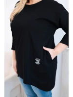 Dámská blůza Plus Size s delším zadním dílem a dlouhým rukávem černá