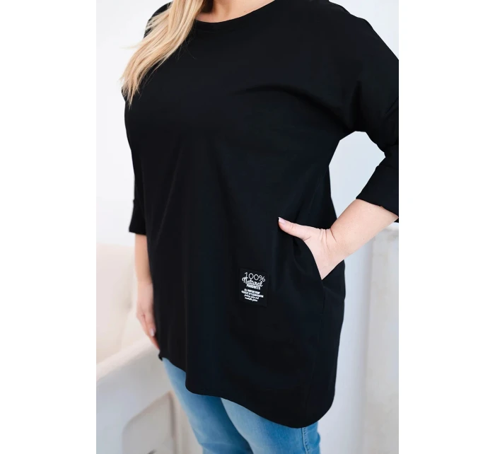 Dámská blůza Plus Size s delším zadním dílem a dlouhým rukávem černá