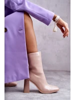 Damskie Lakierowane Botki Kozaki Beżowe Margit