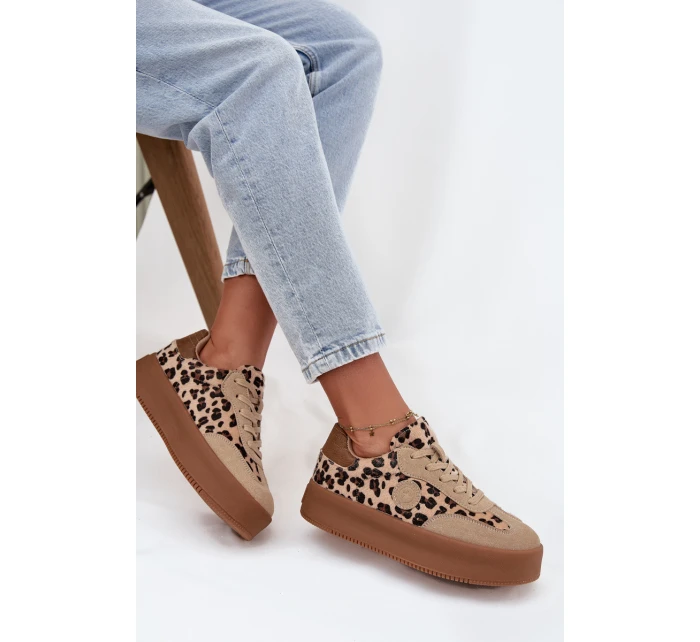 Sneakersy Damskie Na Platformie Panterka Big Star SS274763 Beżowe