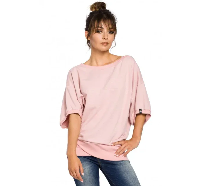 B048 Blúzka nadmernej veľkosti so zavinovacími detailmi - púdrová