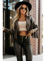 model 21371205 Krátká bunda s třásněmi z měkké ekokůže čokoládová - numoco basic model 21371205 Krátká bunda s třásněmi z měkké ekokůže čokoládová - numoco basic