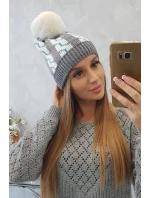 Dámska čiapka s brmbolcom Rozalia K323 biela+sivá