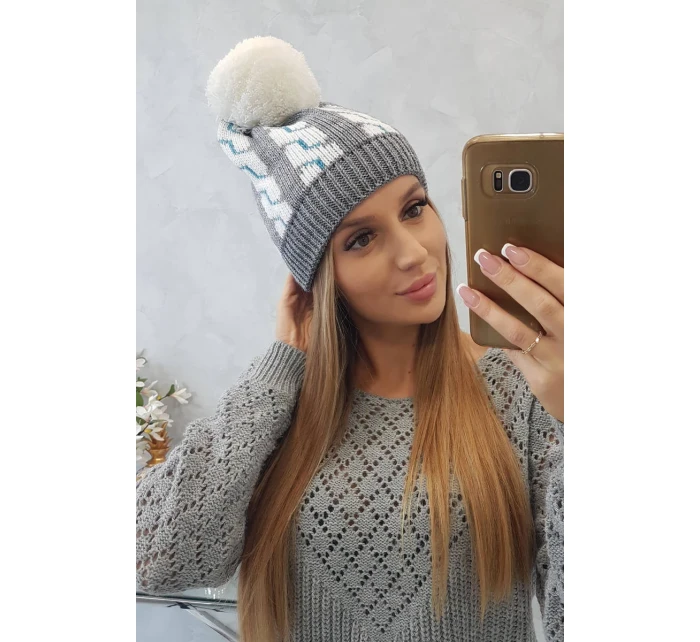 Dámska čiapka s brmbolcom Rozalia K323 biela+sivá