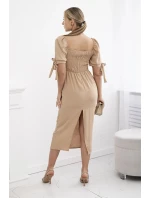 Šaty s viazanými rukávmi Velbloud Šaty s viazanými rukávmi Velbloud