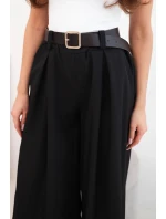 Dámske široké nohavice s opaskom čierne
