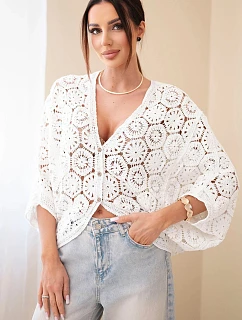 Dámsky letný čipkovaný sveter s gombíkmi a dlhými rukávmi čierny