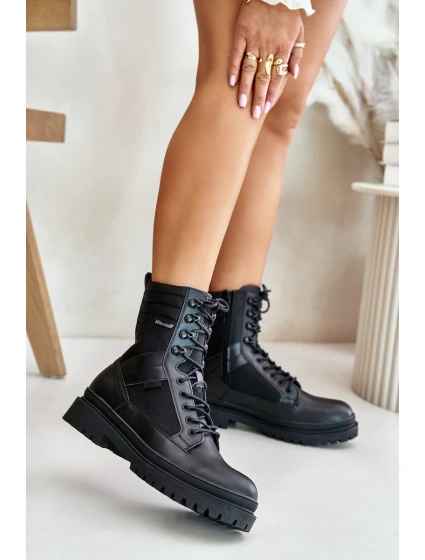 Skórzane Trapery Botki Męskie Ocieplane Big Star OO174164 Czarne Skórzane Trapery Botki Męskie Ocieplane Big Star OO174164 Czarne