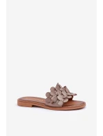 Zazoo 40381 Damskie Skórzane Klapki Na Płaskim Obcasie Taupe