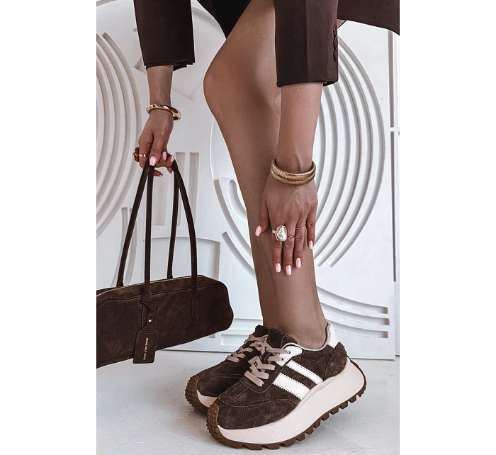 Semišové tenisky na masivní platformě D&A GR61-5986 Čokoládové