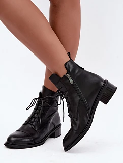 Zateplené kožené kotníkové boty Černé model 22366280 - Boto