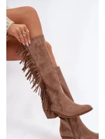 Dámske kovbojské topánky s lemom a zateplením - khaki Firlina Dámske kovbojské topánky s lemom a zateplením - khaki Firlina