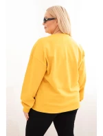 Dámská mikina s model 21723076 výstřihem Plus Size bavlněná basic hořčicová - K-Fashion