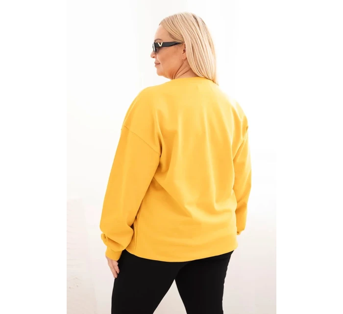 Dámská mikina s model 21723076 výstřihem Plus Size bavlněná basic hořčicová - K-Fashion