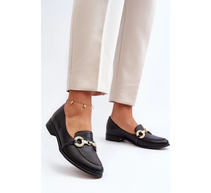 model 21646261 Dámské Mokasíny Kožené S Ozdobou Černé - Zazoo