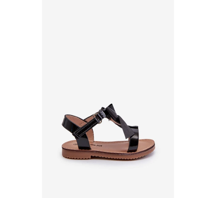 Lakierowane Sandałki Dziecięce Z Kokardką Na Rzep Czarne Joratia