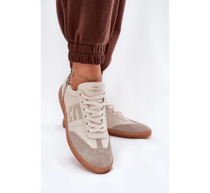 Kožené Sportovní Boty Tenisky Dámské Panterka model 21686778 Béžové - CheBello