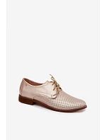 Kožené dámské elegantní šněrovací polobotky model 22136719 Zlaté - Zazoo