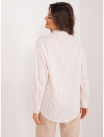 Svetlo béžovo-biele klasické dámske tričko s výstrihom