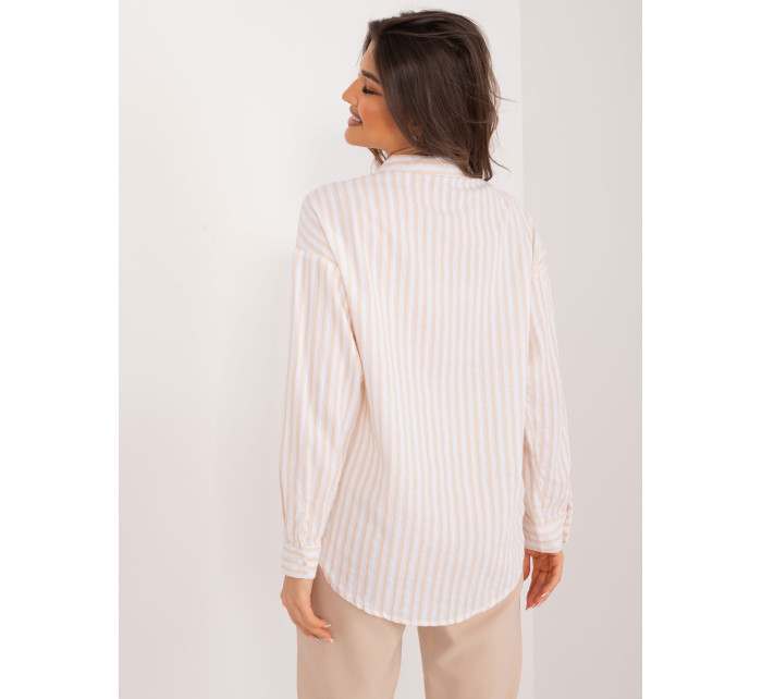 Svetlo béžovo-biele klasické dámske tričko s výstrihom