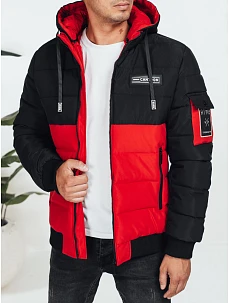 Pánska zimná bunda s kapucňou čierno-červená FashionStreet TX5052