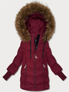 Dámska zimná bunda s pletenými rebrovanými manžetami Goodlookin bordová (KK60616)