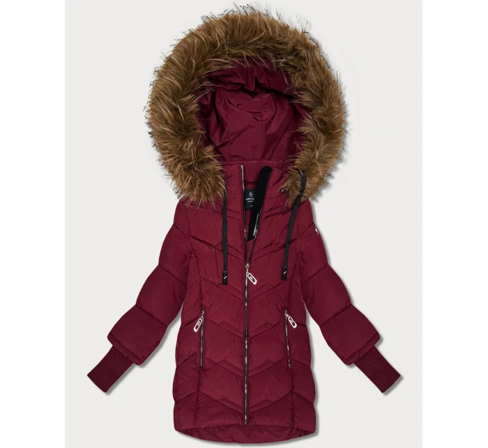 Dámská zimní bunda ve vínové bordó barvě s stahovacími lemy model 21779090 - HAPPY HOUSE