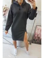 Šaty s kapucí a bočním rozparkem graphite melange Šaty s kapucí a bočním rozparkem graphite melange