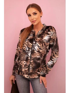 Dámska mikina so zvieracou potlačou a zipsom béžová