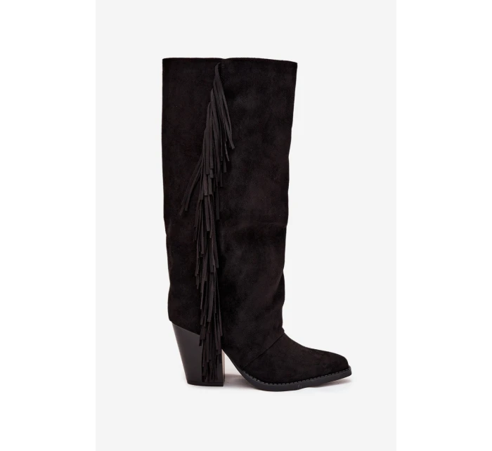 Dámske kovbojské čižmy Tivara s strapcami na podpätku - čierne Dámske kovbojské čižmy Tivara s strapcami na podpätku - čierne