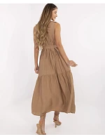 Tmavě béžové elegantní dámské maxi šaty model 21214410 - Factory Price Tmavě béžové elegantní dámské maxi šaty model 21214410 - Factory Price